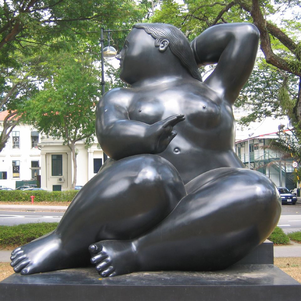 Bronze sculpture chubby asian woman