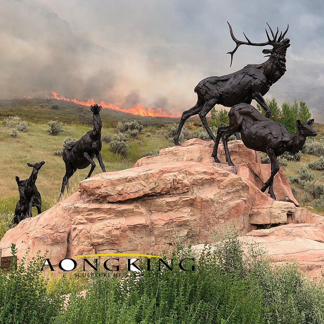 deer statues as bronze animal For envionment - Bronze animal sculpture